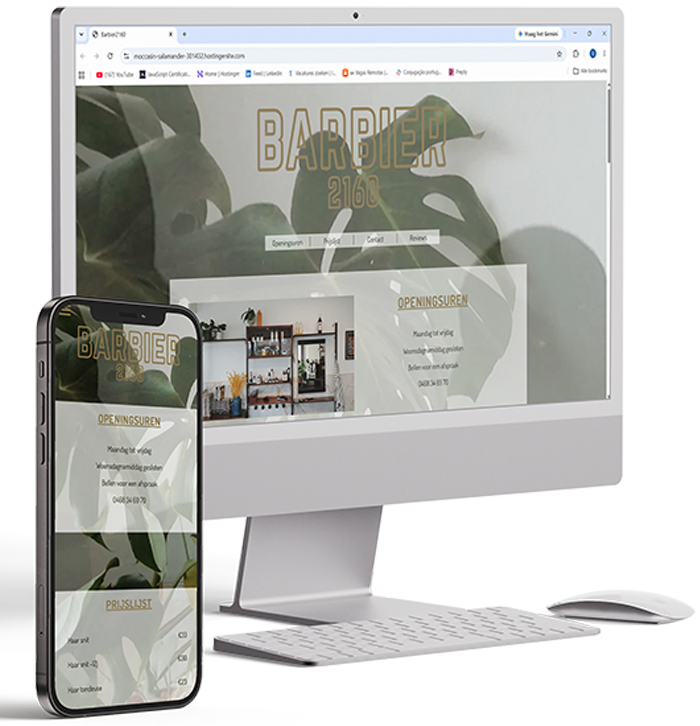 Voorbeeld van een website op een laptop en een smartphone.
